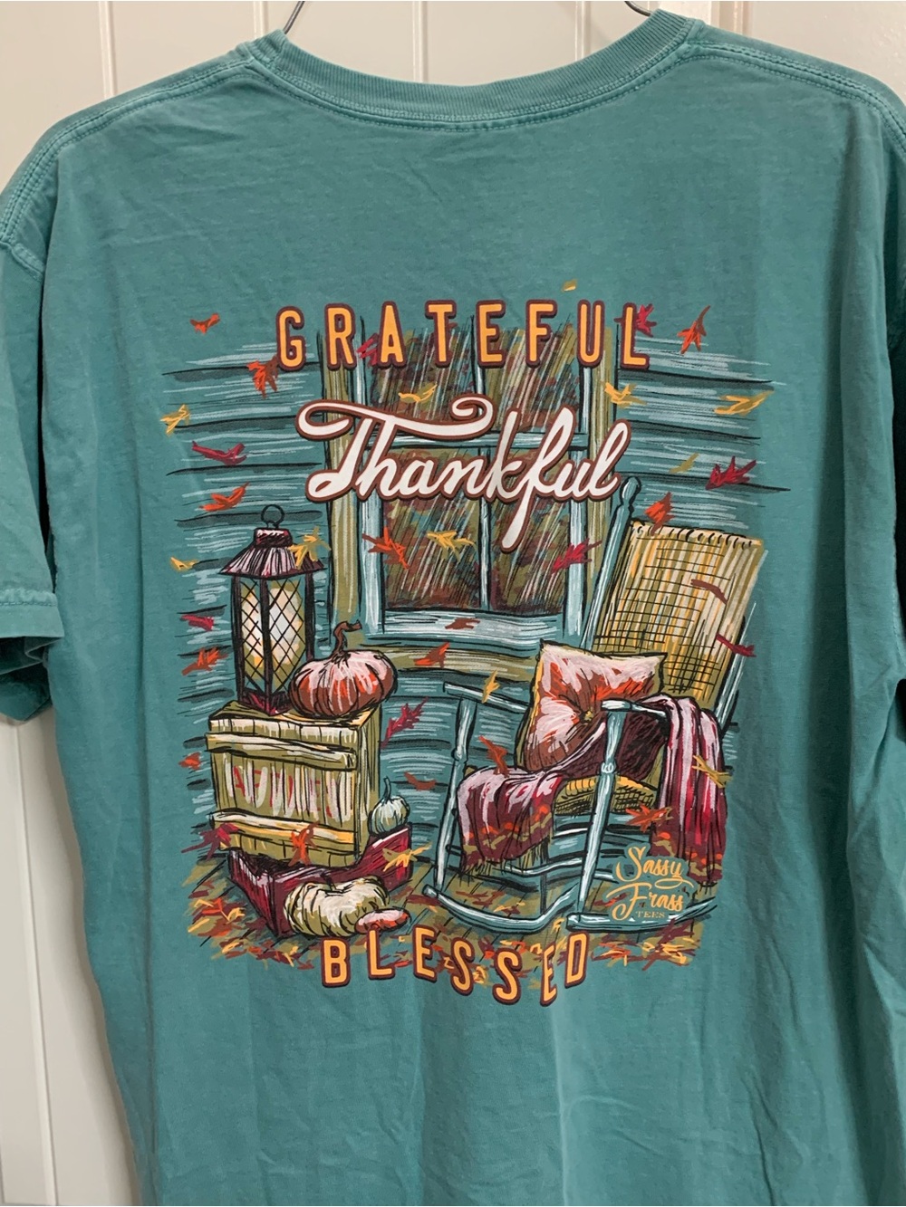 Comfort Colors Teal 'Grateful Thankful Blessed' Fall Pillow Graphic Tee